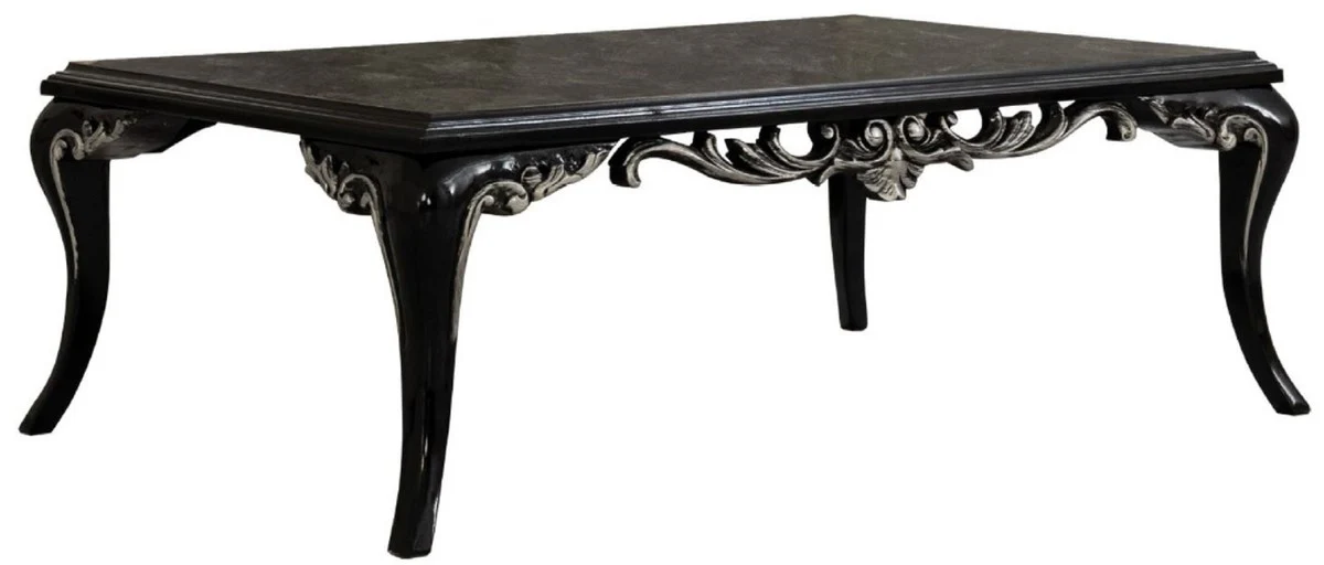 Luxury Baroque Living Room Set Silver / Black - 2 Sofas & 2 Armchairs & 1 Coffee Table - Handmade Baroque Living Room Furniture - Noble & Magnificent