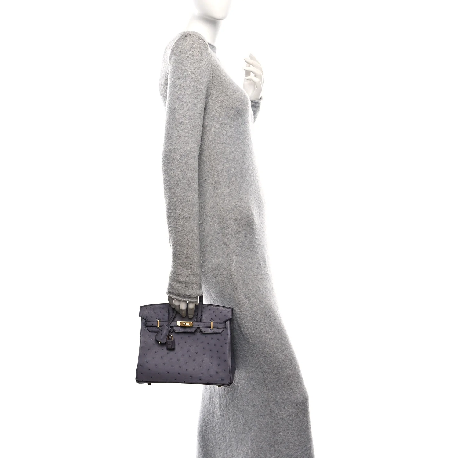 Ostrich Birkin 25 Gris Agate