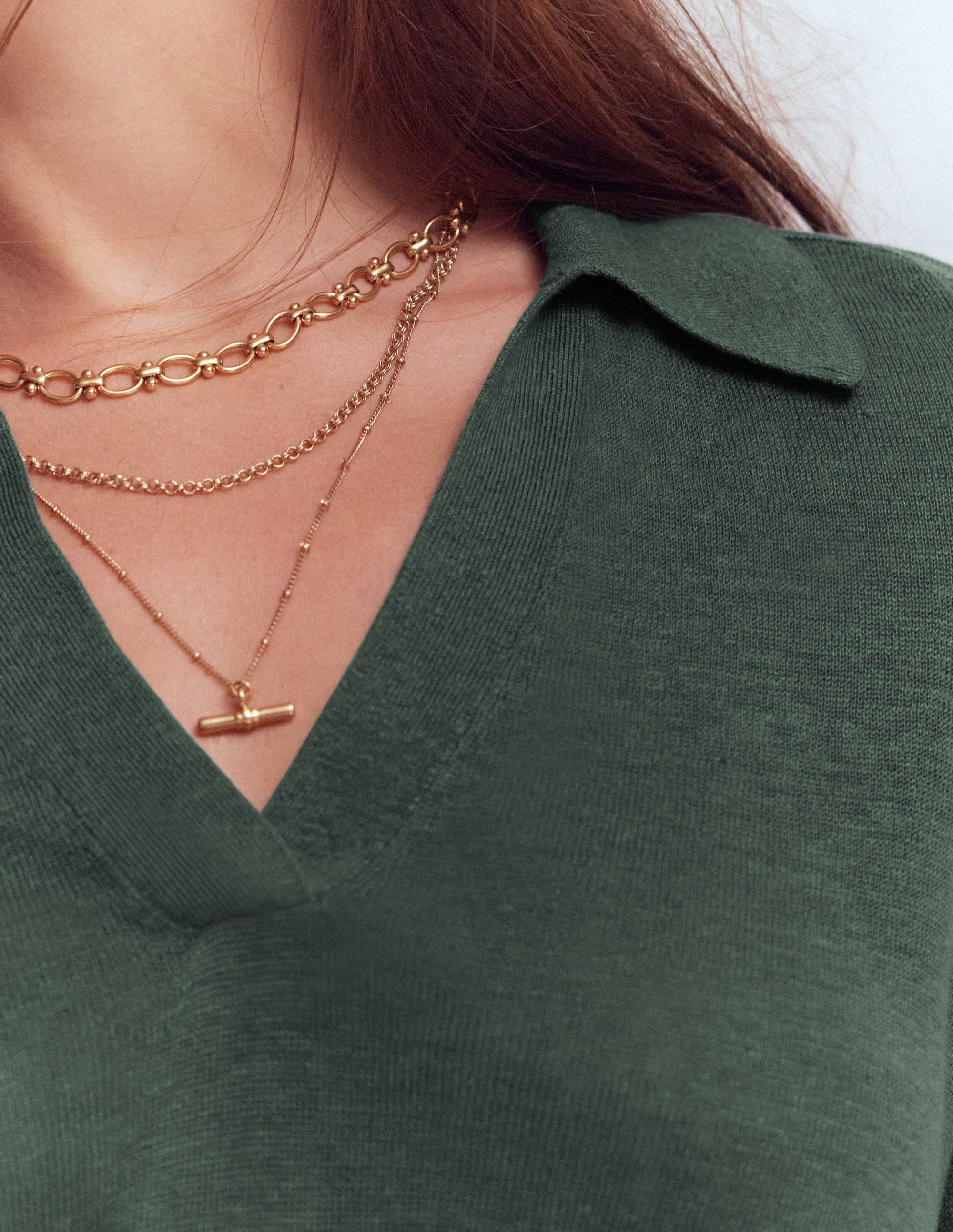 Agnes Leinenpullover mit Kragen-Grüner Jaspis