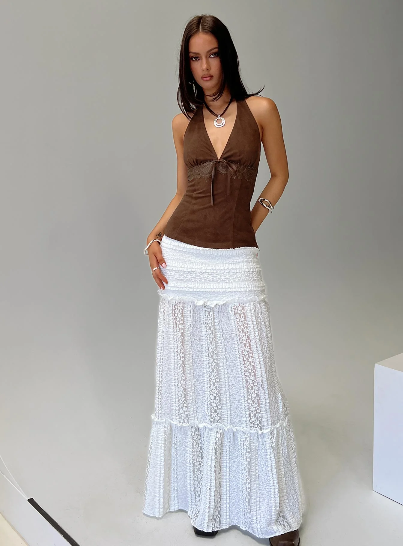 Emanuella Lace Maxi Skirt White