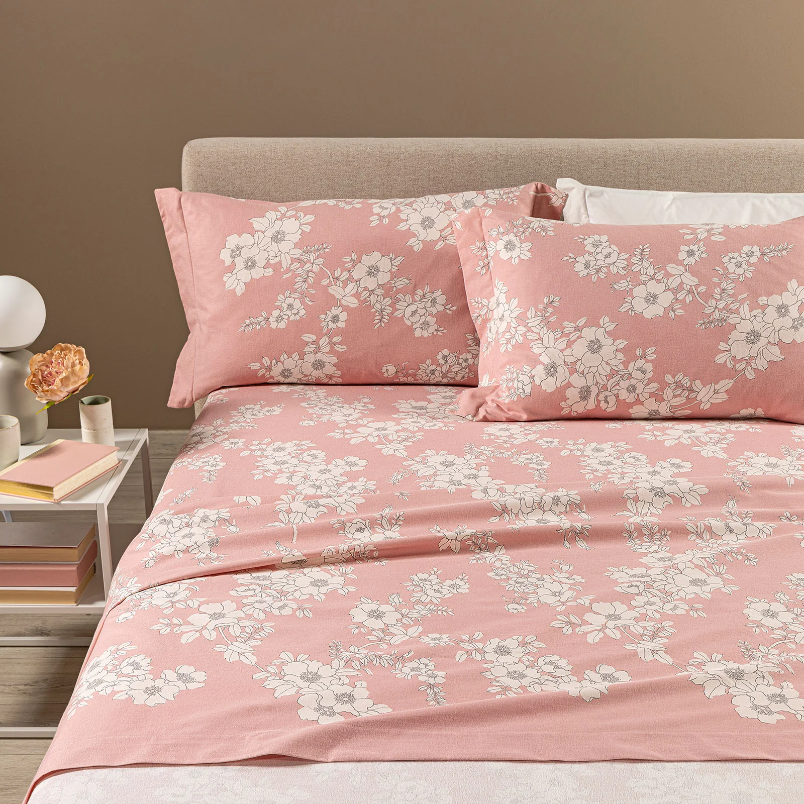 Completo Lenzuola In Flanella Serenity Flanella King Rosa Caleffi