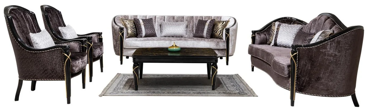 Luxury Baroque Living Room Set Silver/Purple/Black/Gold
