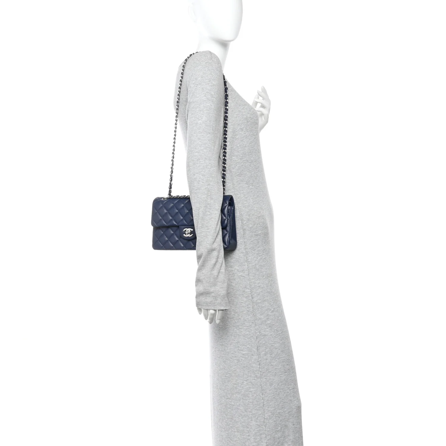 Caviar Quilted Small Double Flap Blue