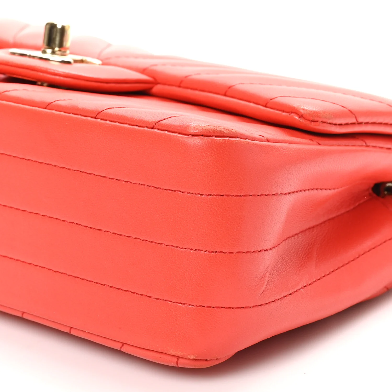 Lambskin Chevron Quilted Mini Rectangular Flap Red - Top Club