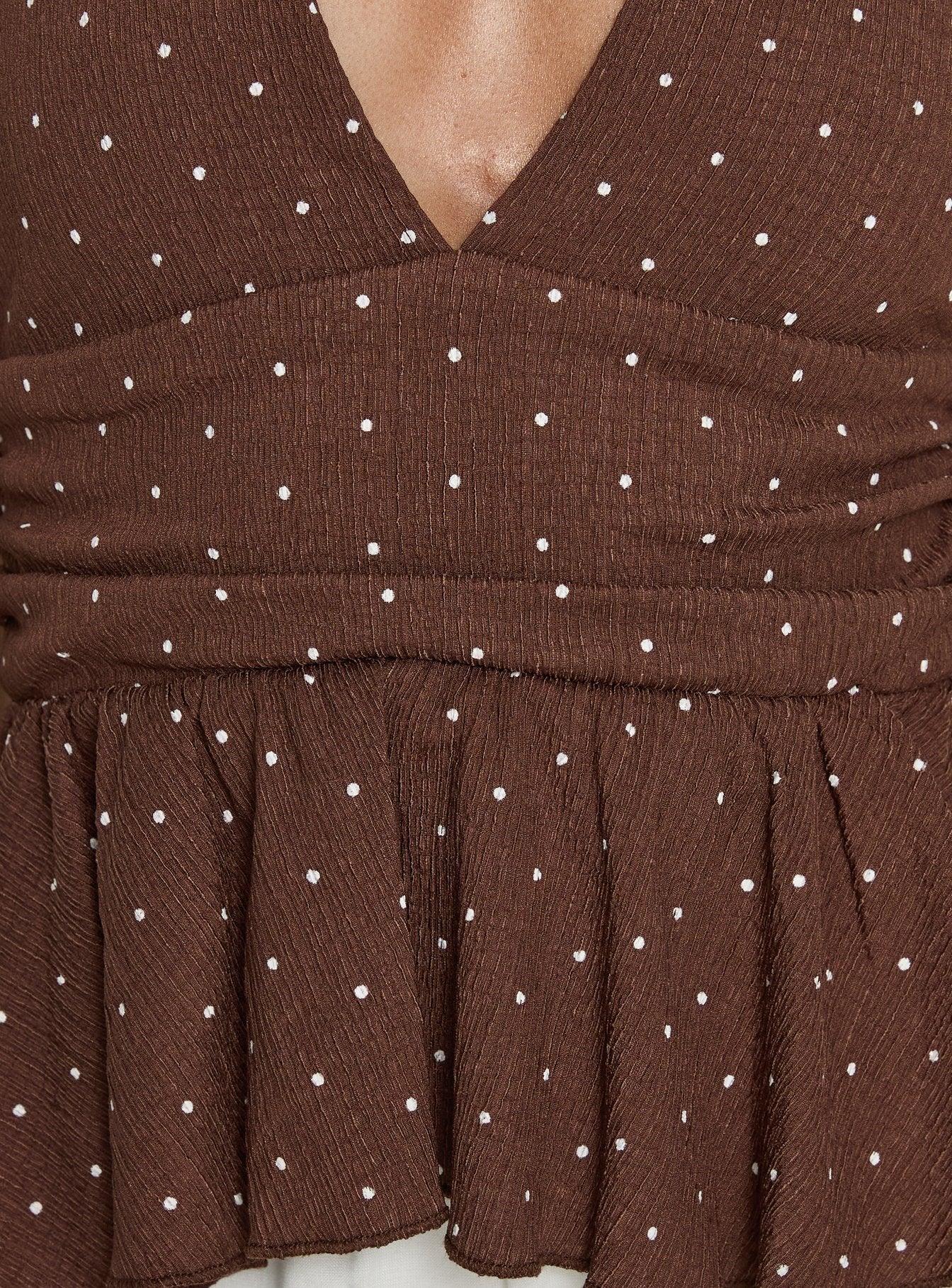 Xalira Frill Halter Top Brown Polka