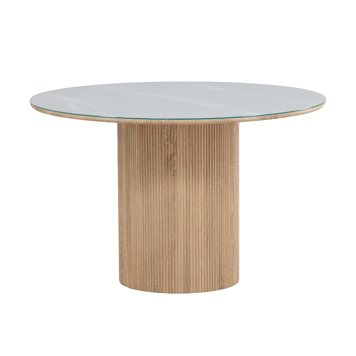 Eettafel Maurits met glazen tafelblad bruin Ø120 cm