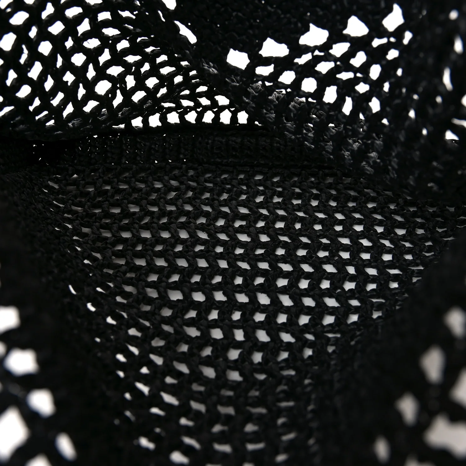 Yarn Raffia Effect Crochet Logo Embroidered Tote Bag Black - Top Club
