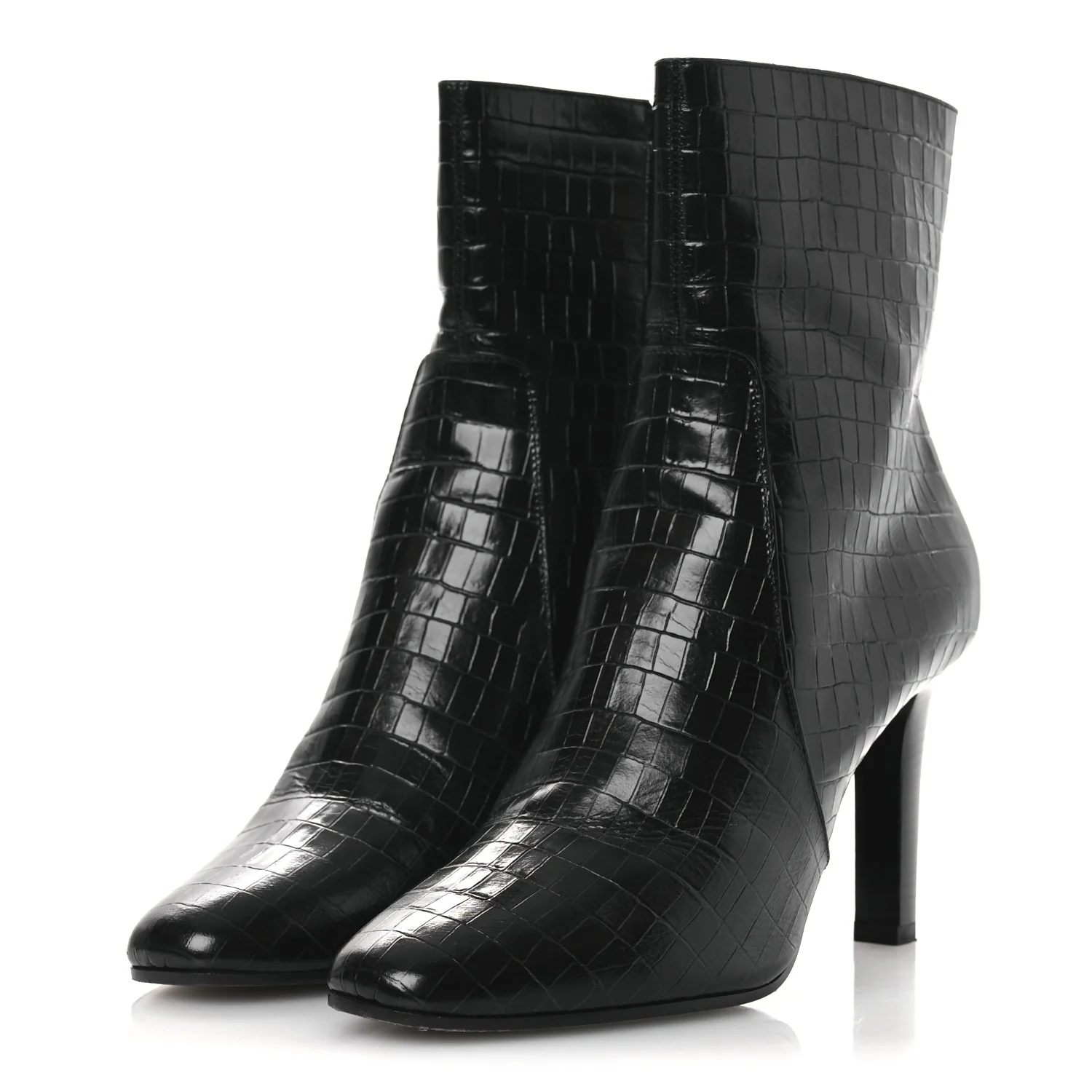 Shiny Crocodile Embossed Jane 90 Zip Booties 42 Black - Top Club