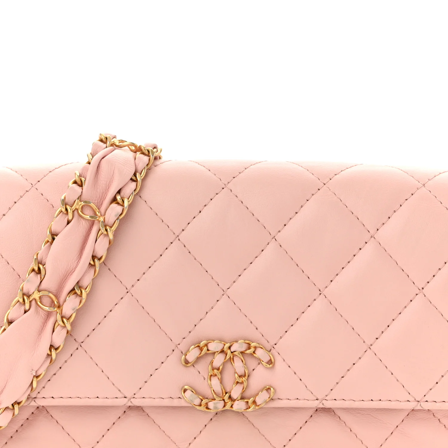 Crumpled Calfskin Quilted Braided CC Mini Flap Light Pink - Top Club