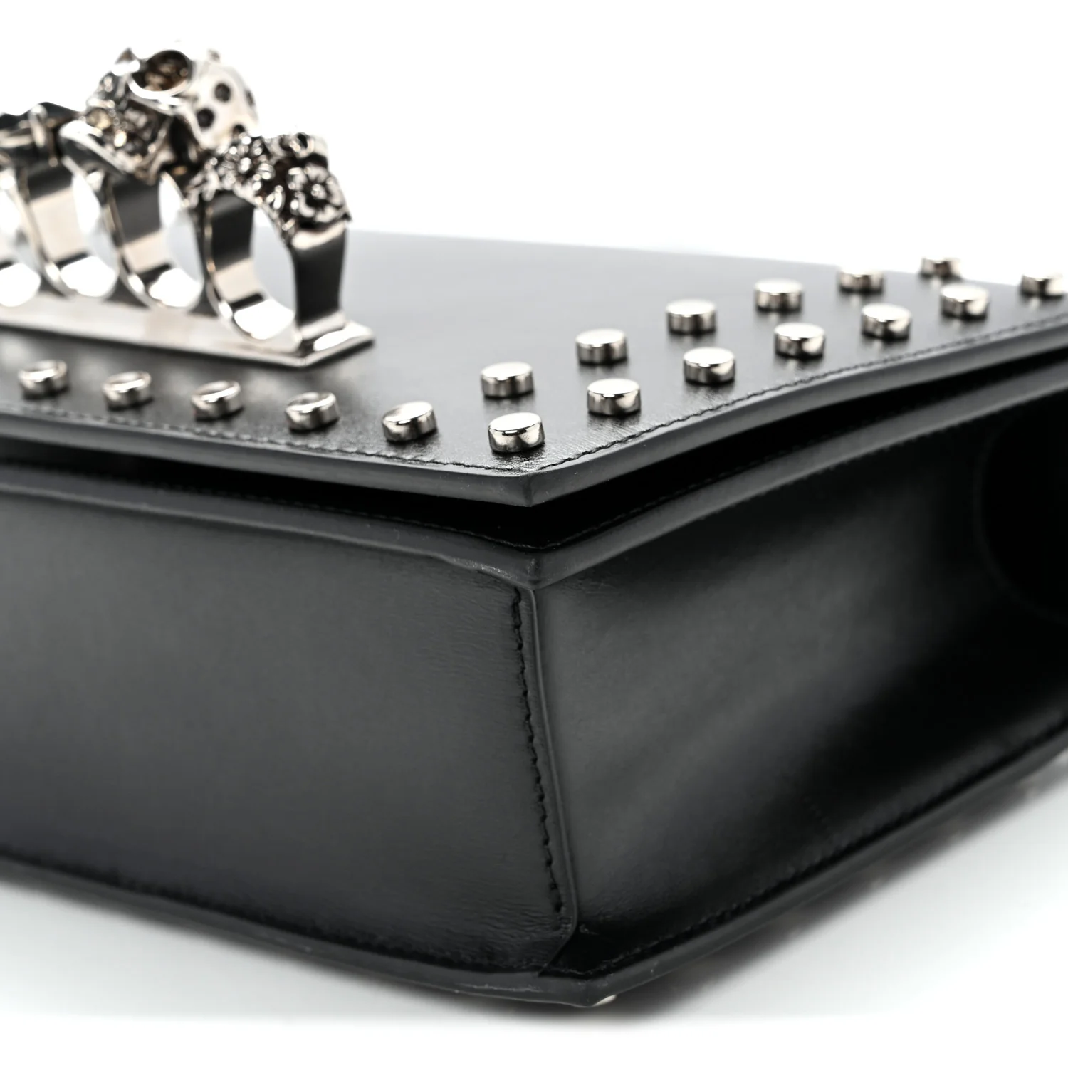 Calfskin Studded Jeweled Knuckle Satchel Black - Top Club
