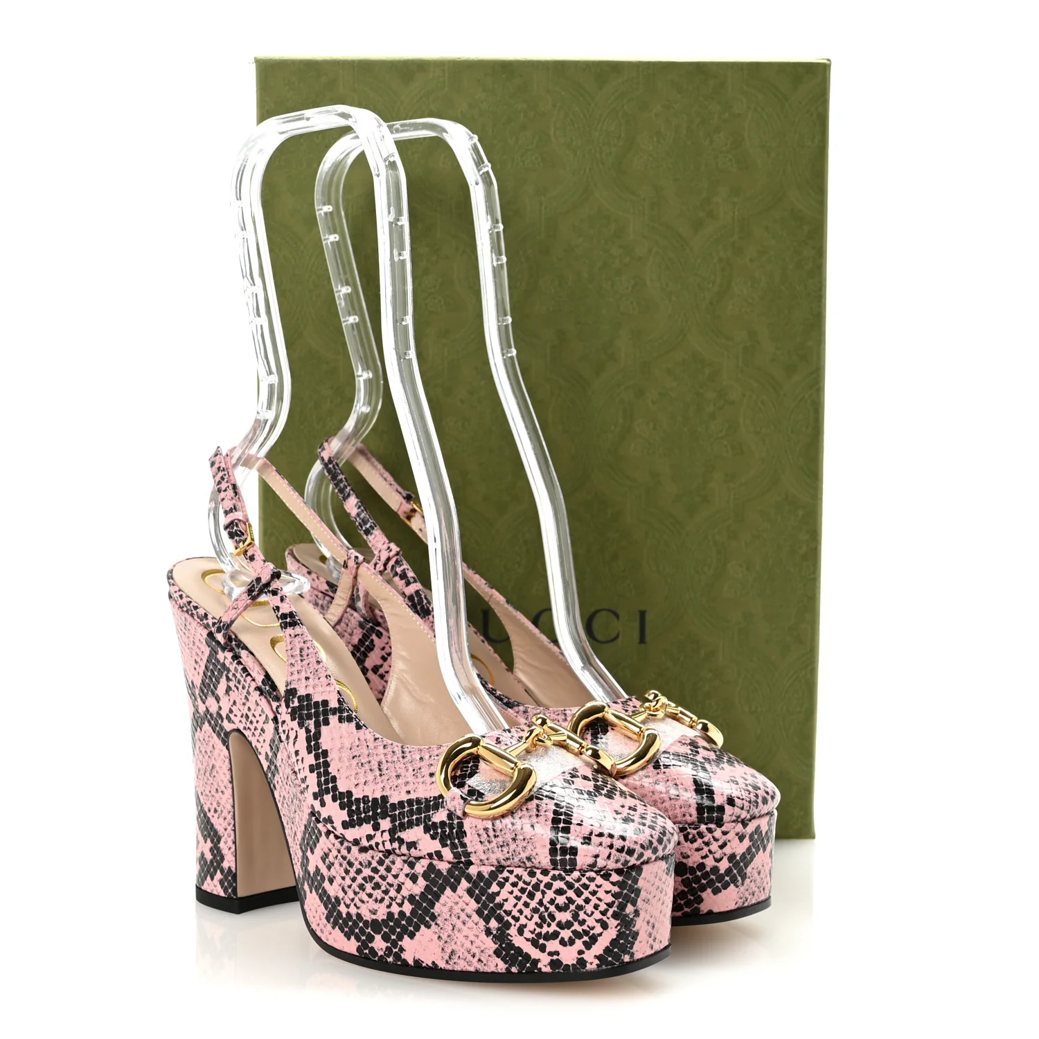 Calfskin Python Print Horsebit Platform 35/120mm Slingback Pumps 35 Wild Rose - Top Club
