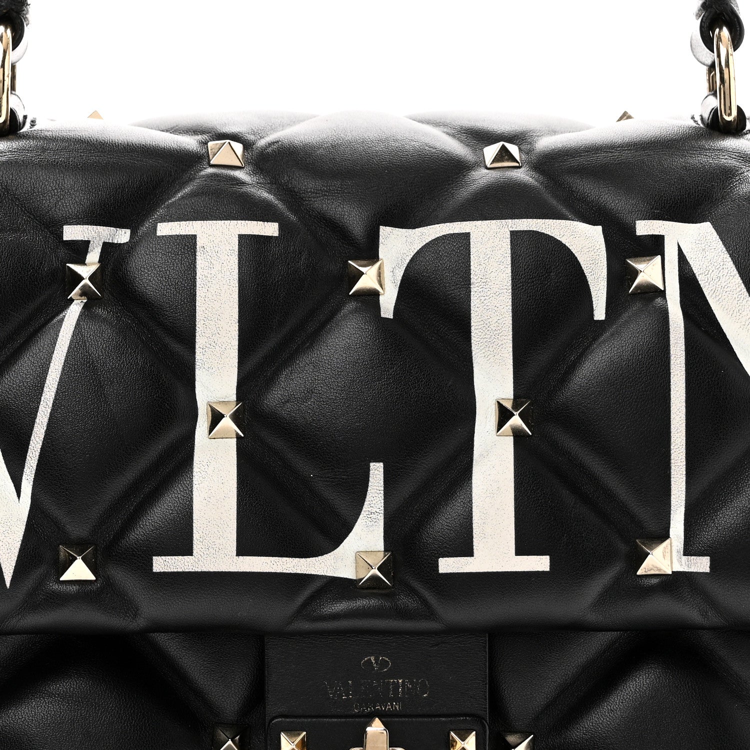 Lambskin VLTN Print Candystud Top Handle Bag Black - Top Club