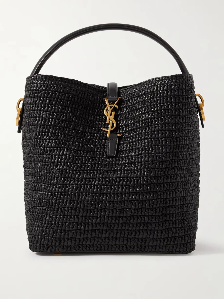 SAINT LAURENT Le 37 leather-trimmed raffia bucket bag - Top Club