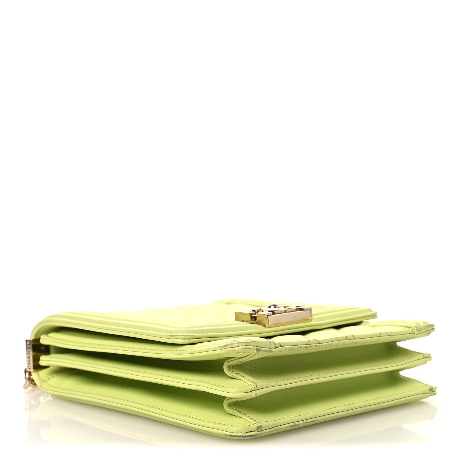 Calfskin Quilted North South Boy Flap Light Green - Top Club