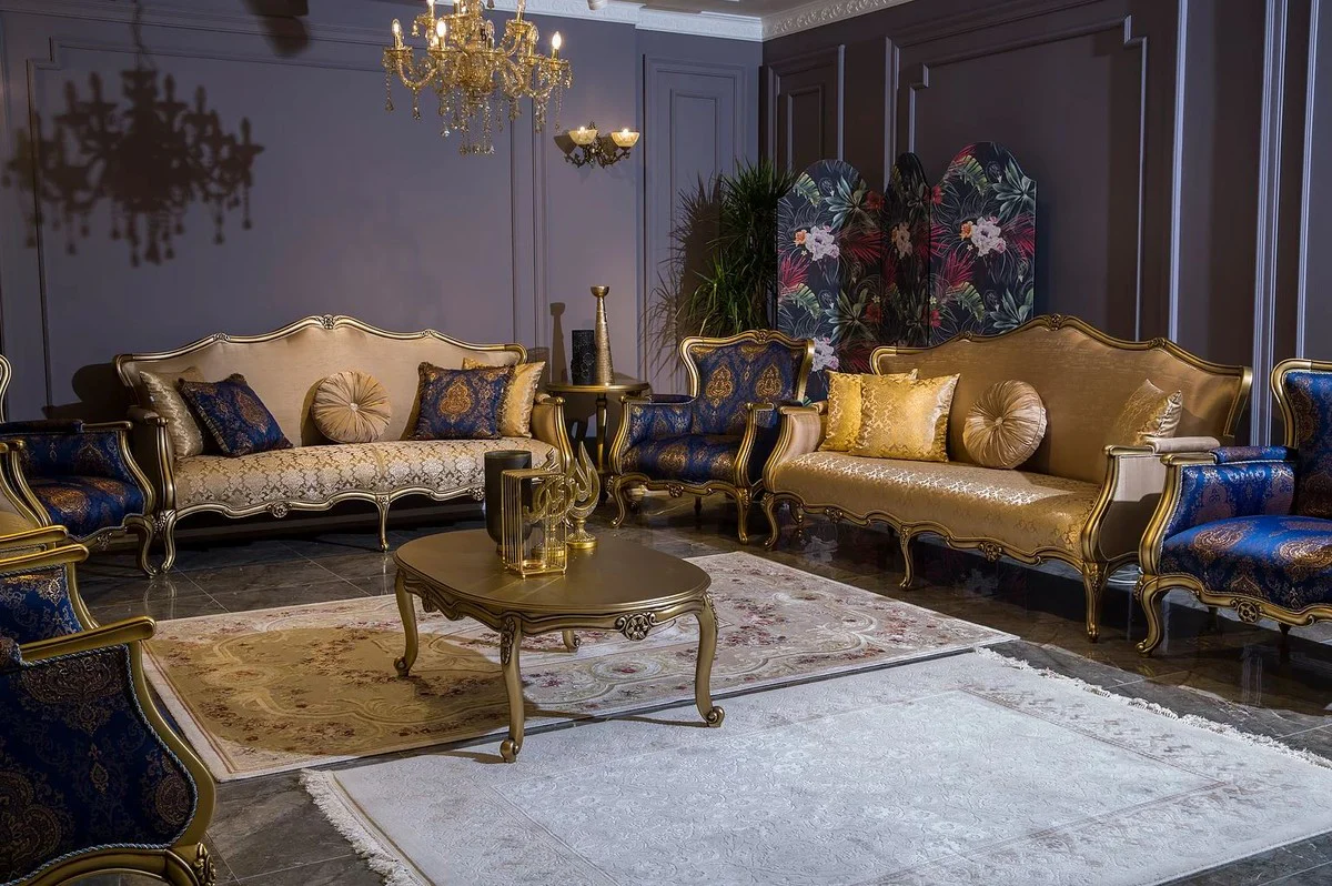 Luxury Baroque coffee table gold 129 x 81 x H. 45 cm - Oval solid wood living room table - Baroque style furniture