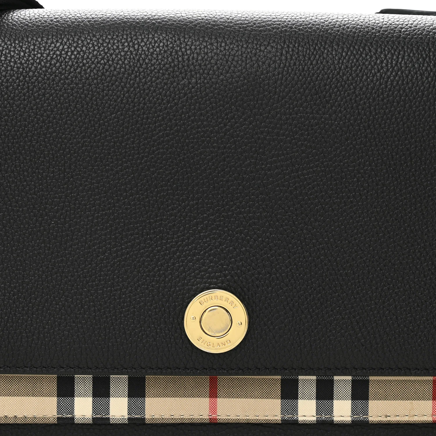 Coated Canvas Calfskin Vintage Check Medium Note Crossbody Bag Black - Top Club