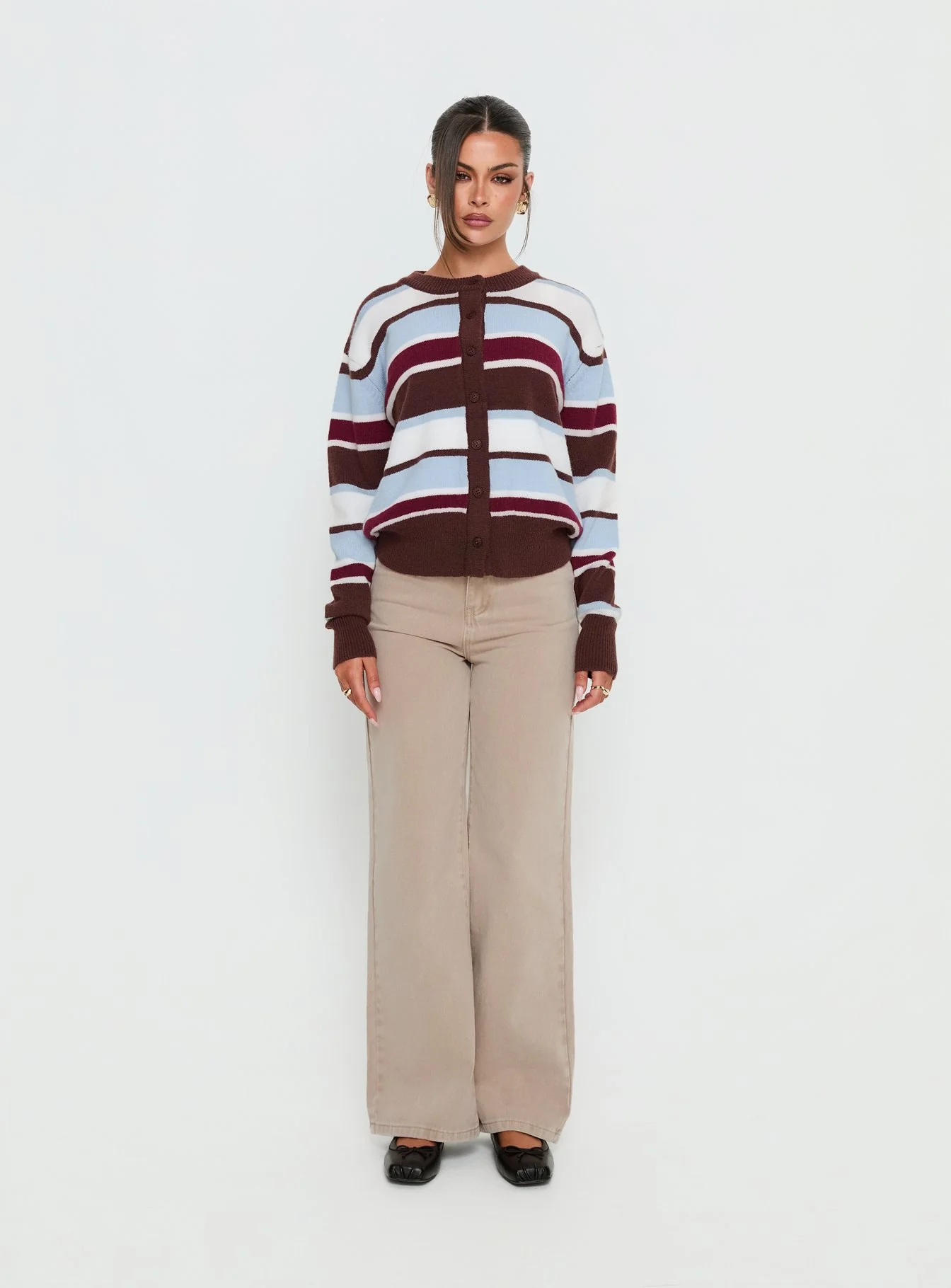 Soline Knit Cardigan Blue / Brown Stripe