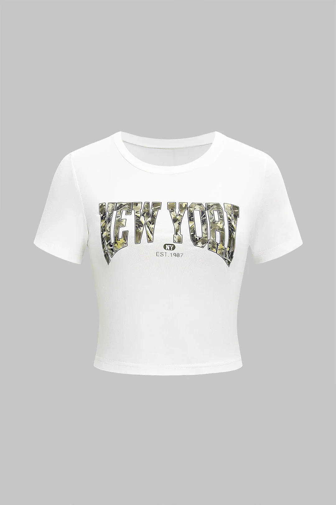 Retro Letter Print Round Neck Short Sleeve T-Shirt