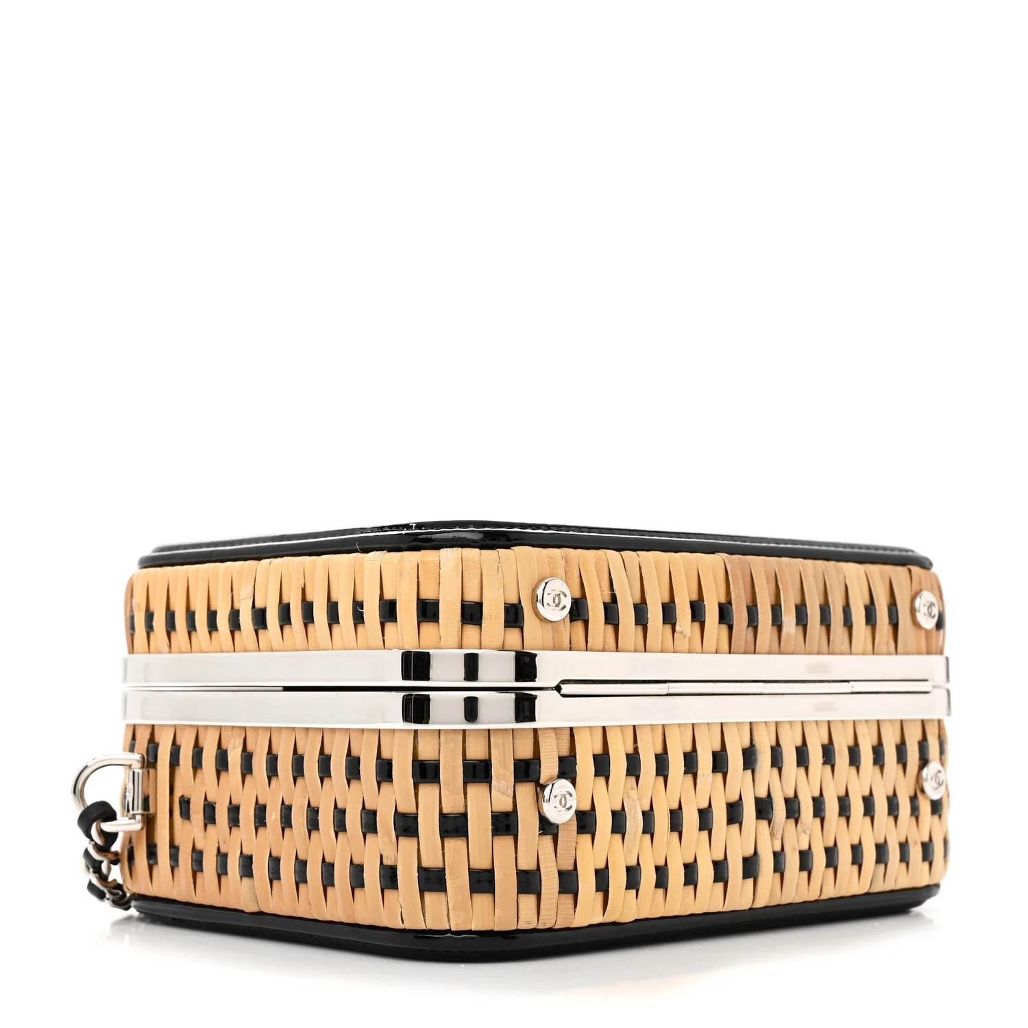 Raffia Patent Small CC Filigree Vanity Case Black - Top Club