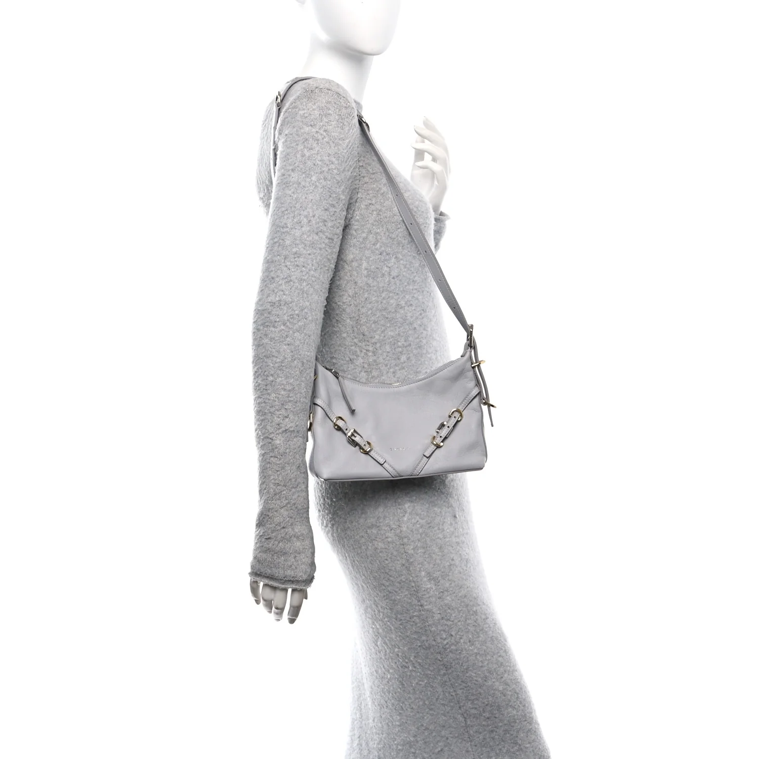 Tumbled Calfskin Mini Voyou Boyfriend Party Bag Light Grey
