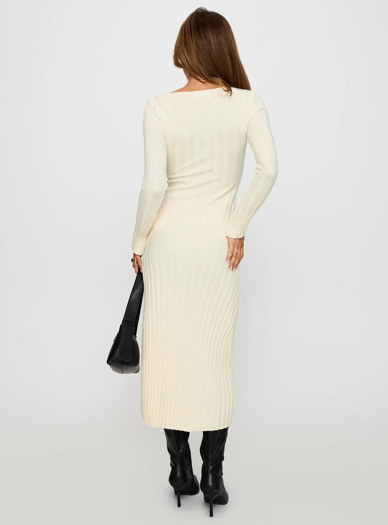 Ryo Long Sleeve Rib Maxi Dress Cream