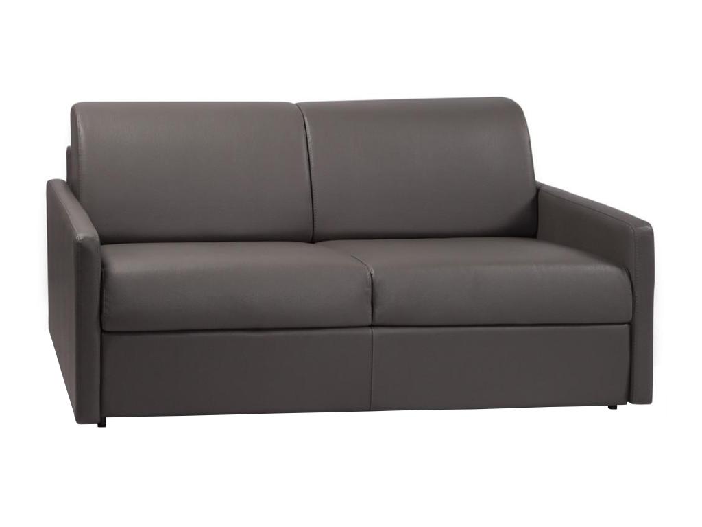 Sofá cama italiano 3 plazas piel sintética CALIFE - Gris - Cama 140 cm - Colchón 22 cm