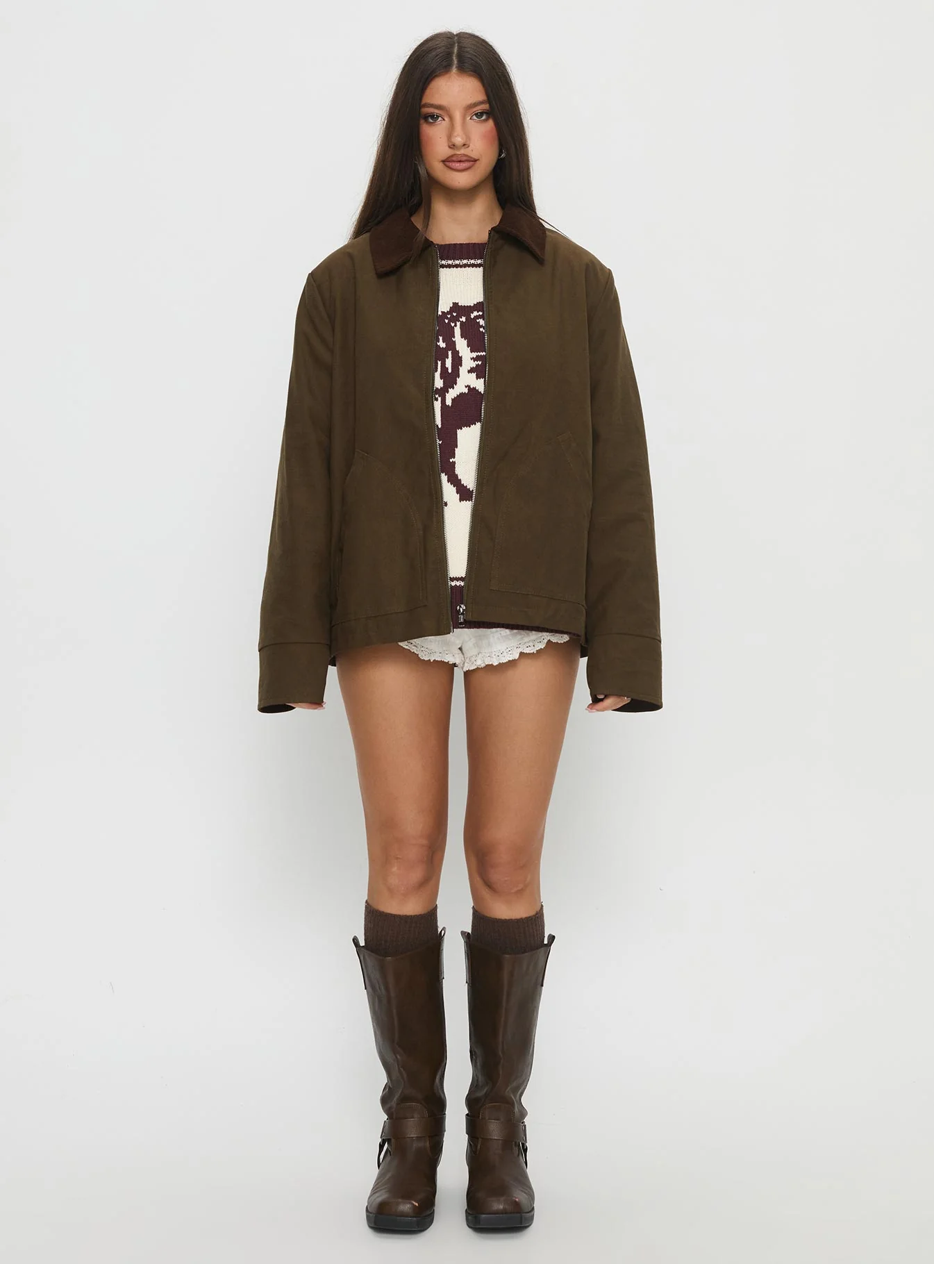 Livya Contrast Collar Utility Jacket Khaki