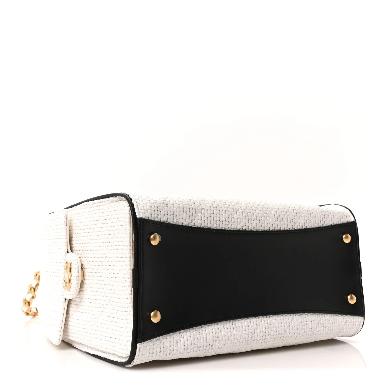 Braided Raffia Calfskin Quilted Small Chanel 25 Handbag White Black - Top Club