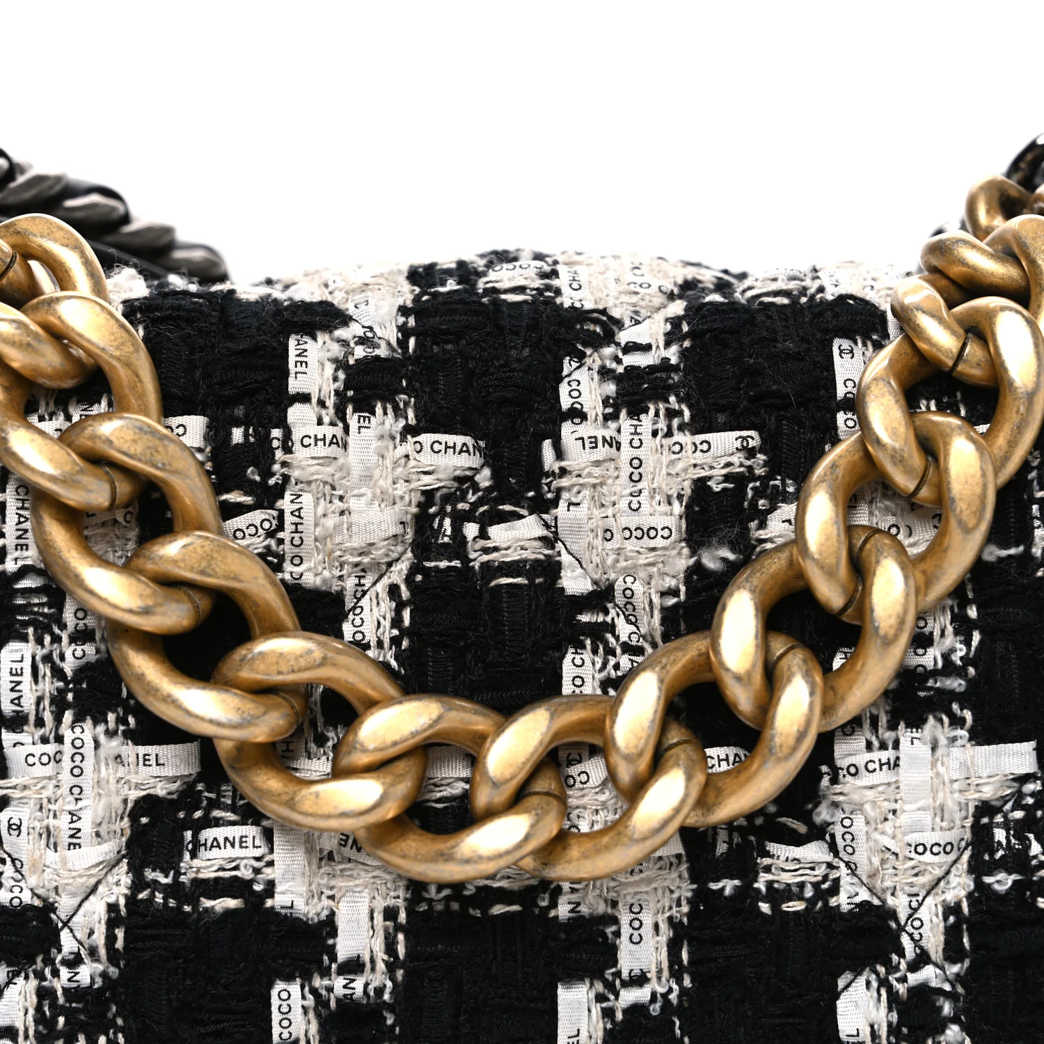 Tweed Quilted Large Chanel 19 Flap Black Ecru White - Top Club