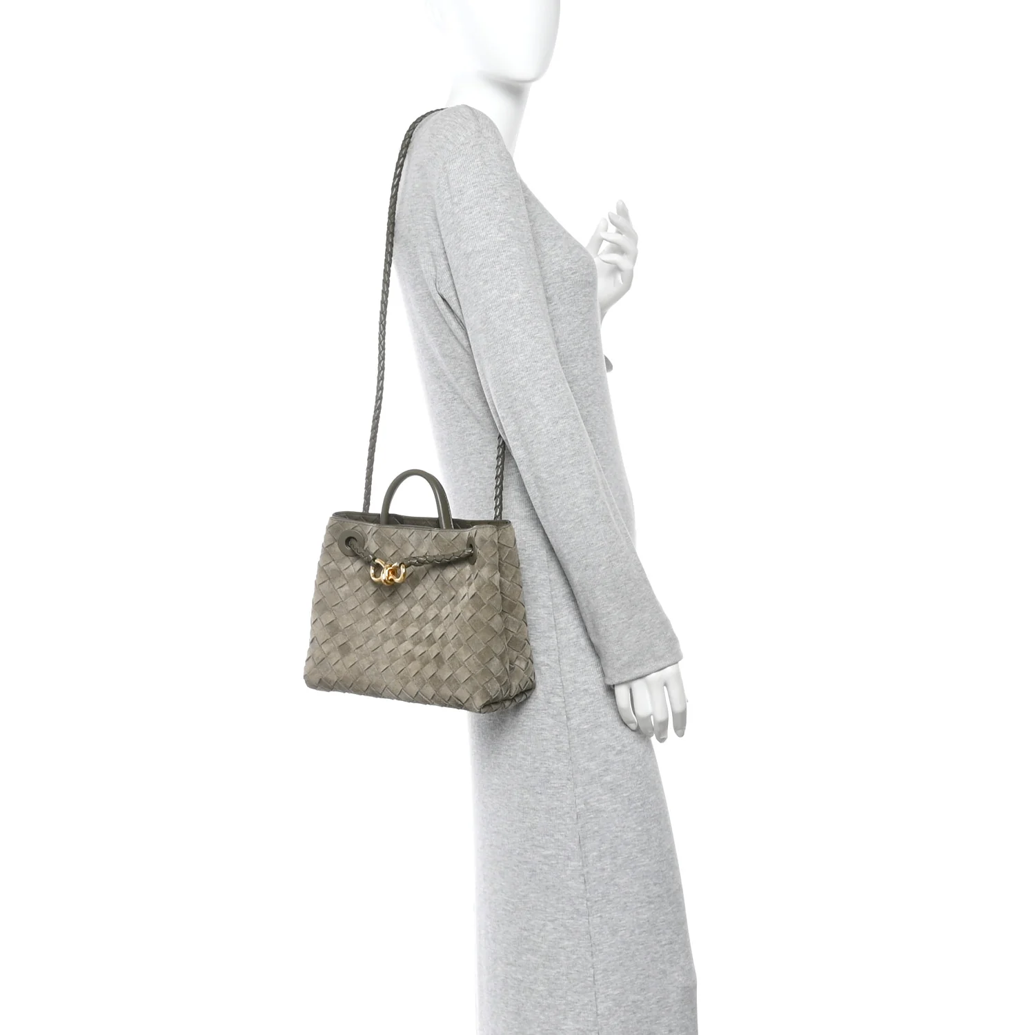 Suede Intrecciato Small Andiamo Shoulder Bag Cypress