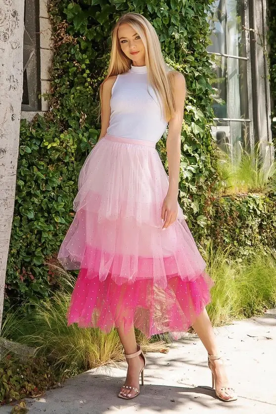 Heart Over Mind Tiered Tulle Midi Skirt - ALJEGJ