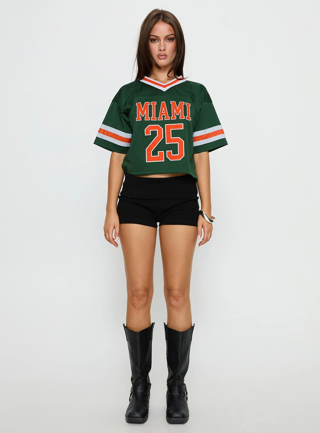U Miami Cropped Football Jersey Tee Green
