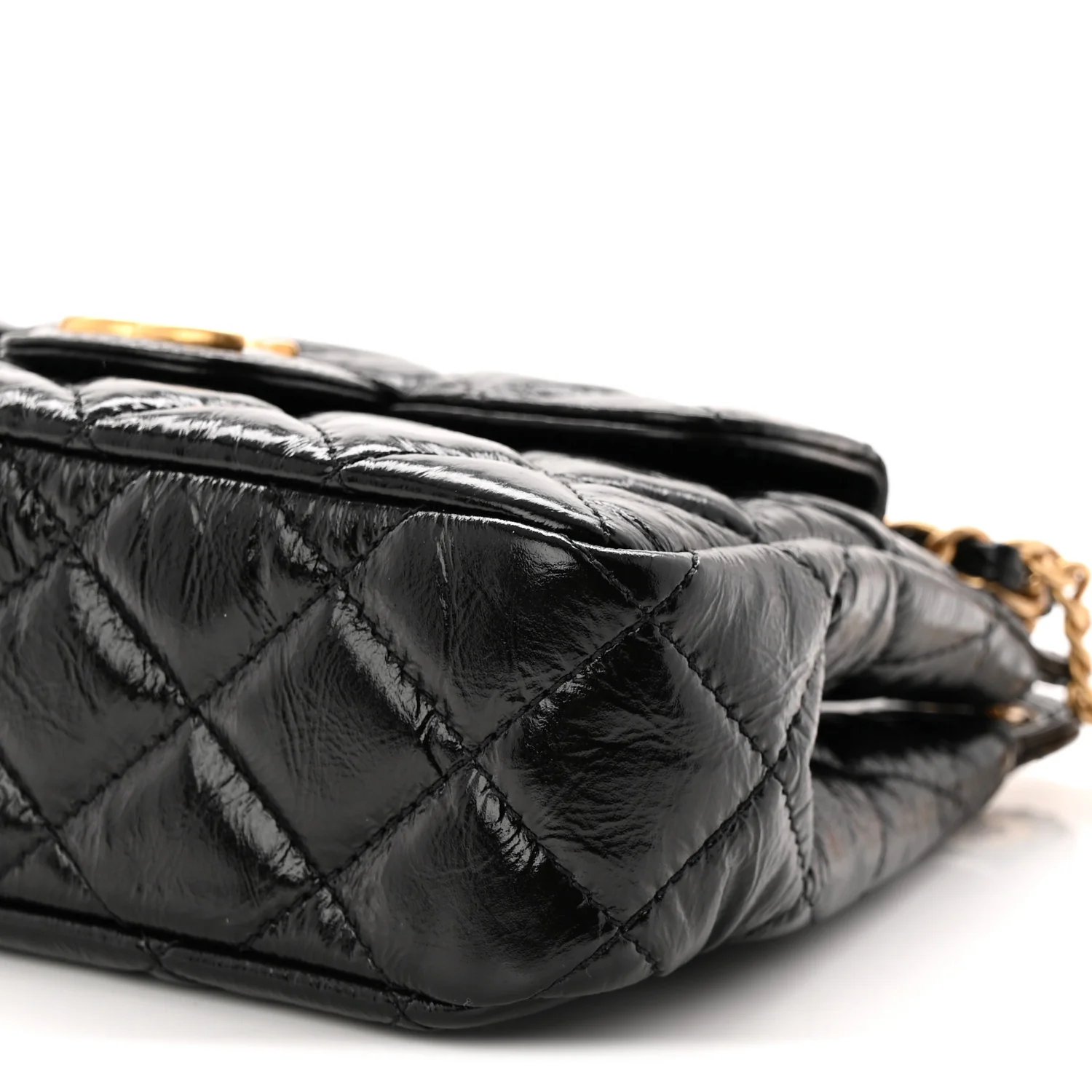 Shiny Crumpled Calfskin Quilted Small Wavy CC Hobo Black - Top Club