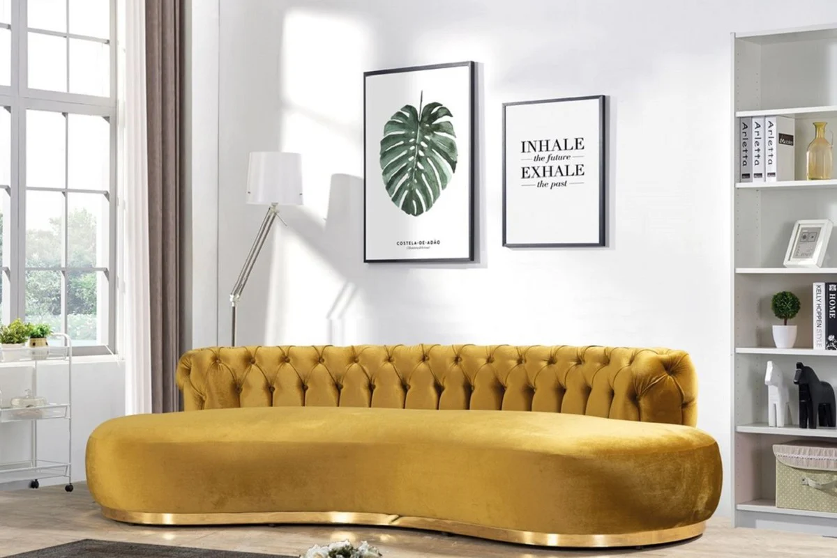 Luxury Chesterfield sofa gold 250 x 130 x H. 85 cm - Curved living room sofa - Hotel sofa - Living room furniture - Chesterfield furniture - Luxury furniture - Luxury furnishings