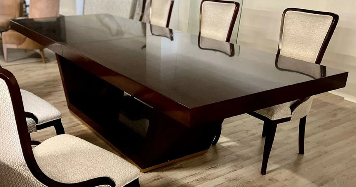 Luxury Art Deco Dining Room Set Beige / Brown / Gold - 1 Extendable Dining Table & 6 Dining Chairs - Luxury Dining Room Furniture - Art Deco Dining Room Furniture - Luxury Quality - Made in Italy