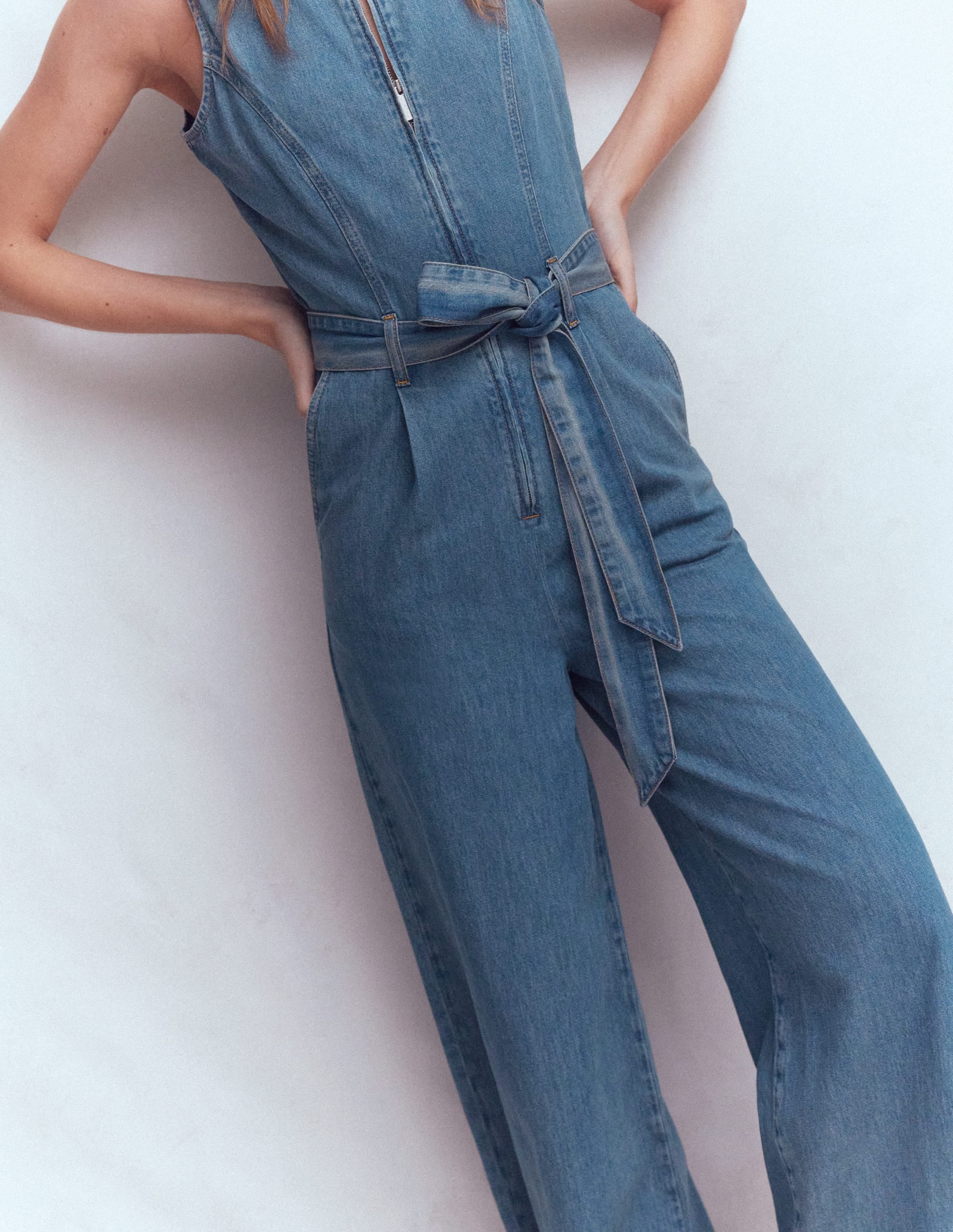 Ärmelloser Jeans-Jumpsuit-Mittelblau Vintage