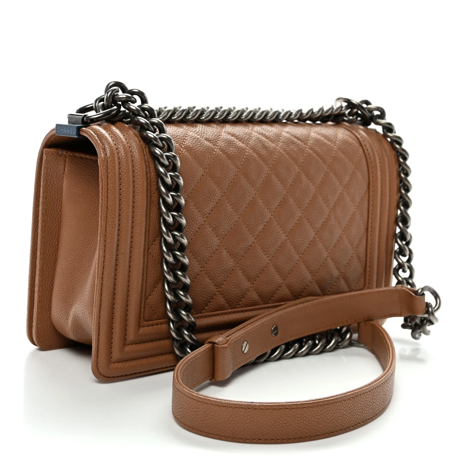 Caviar Quilted Medium Boy Flap Light Brown - Top Club