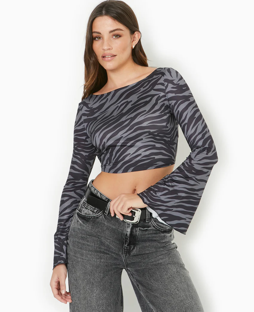 Pimkie Top dos-nu manches flare motif zèbre