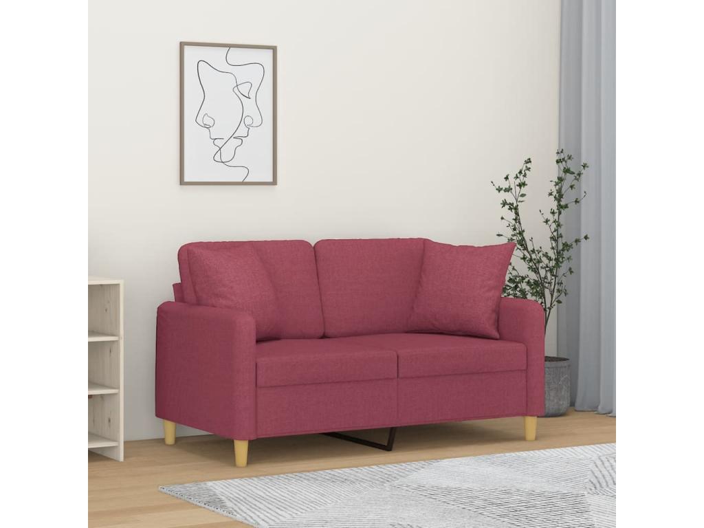 Sofá de 2 plazas con cojines tela rojo tinto 120 cm