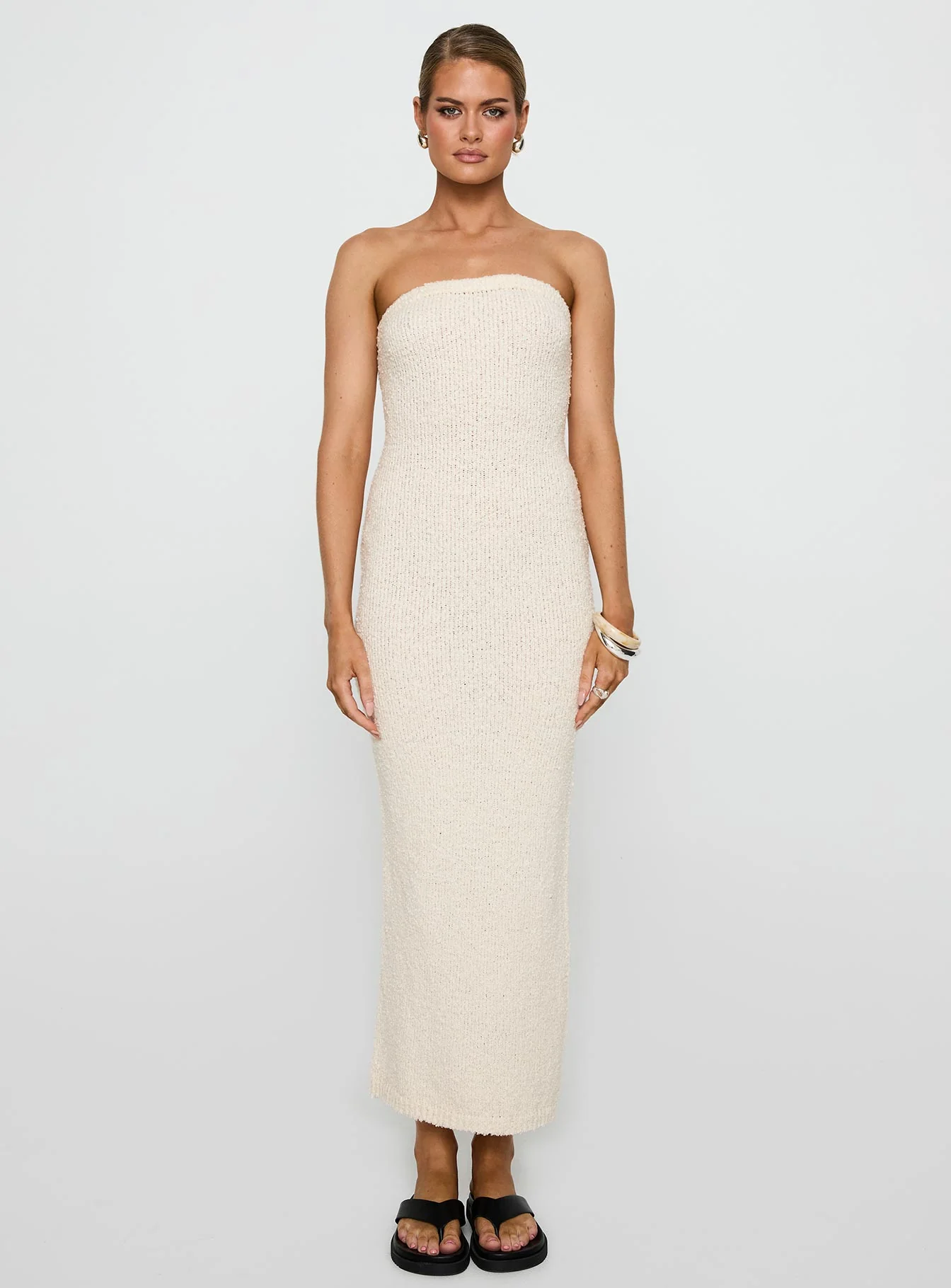 Cloud Strapless Boucle Maxi Dress Cream