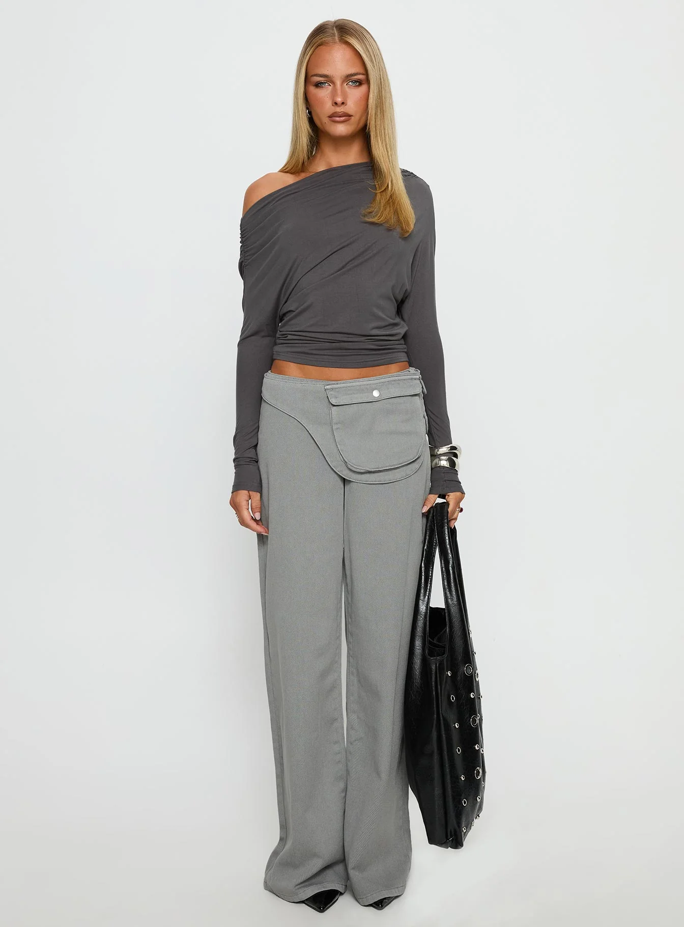 Incognito Low Rise Wide Leg Cargo Jeans Grey