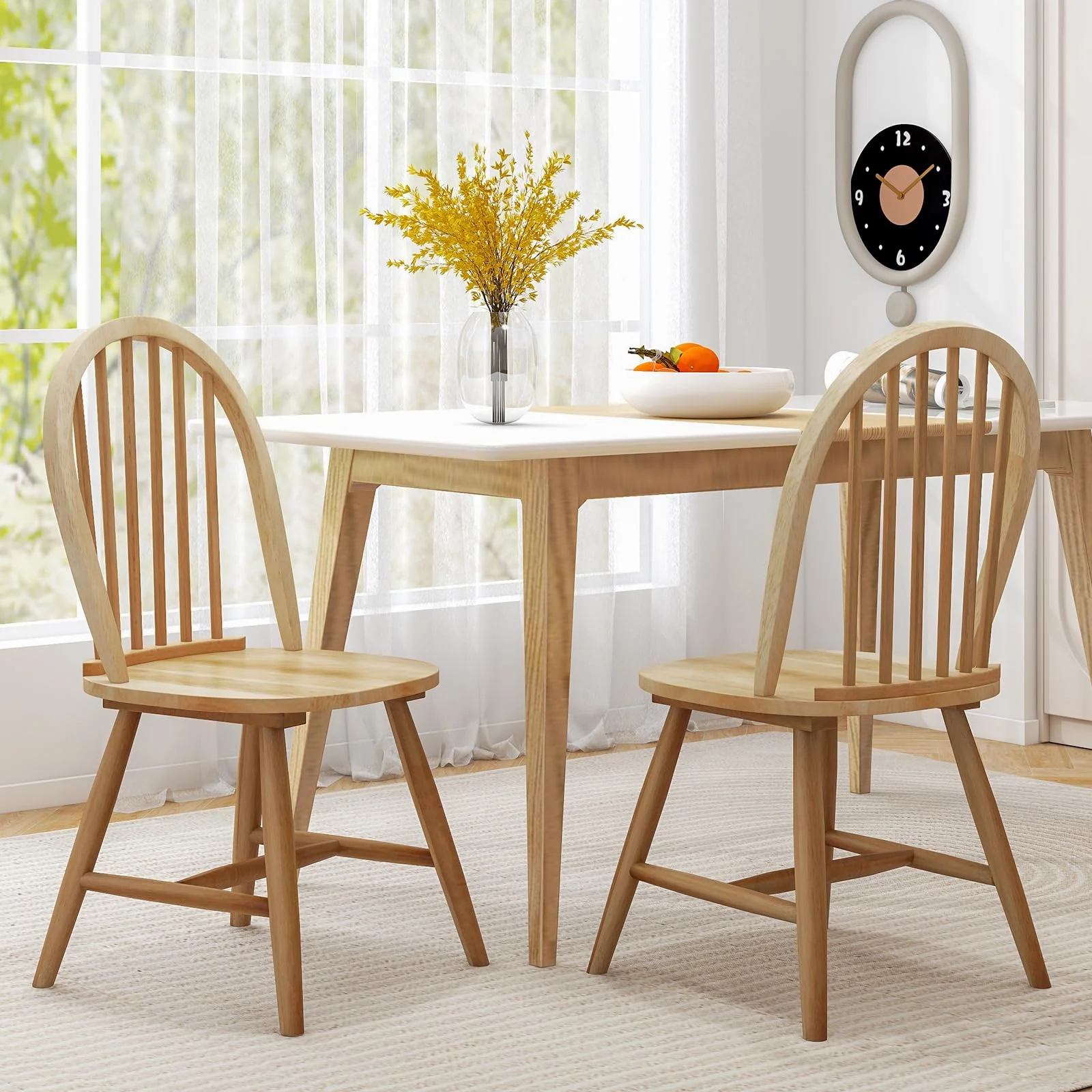 BEFOUNDLOVELY Wood Dining Chairs Set of 2/4, Windsor Chairs with Solid Wood Legs, High Spindle Back