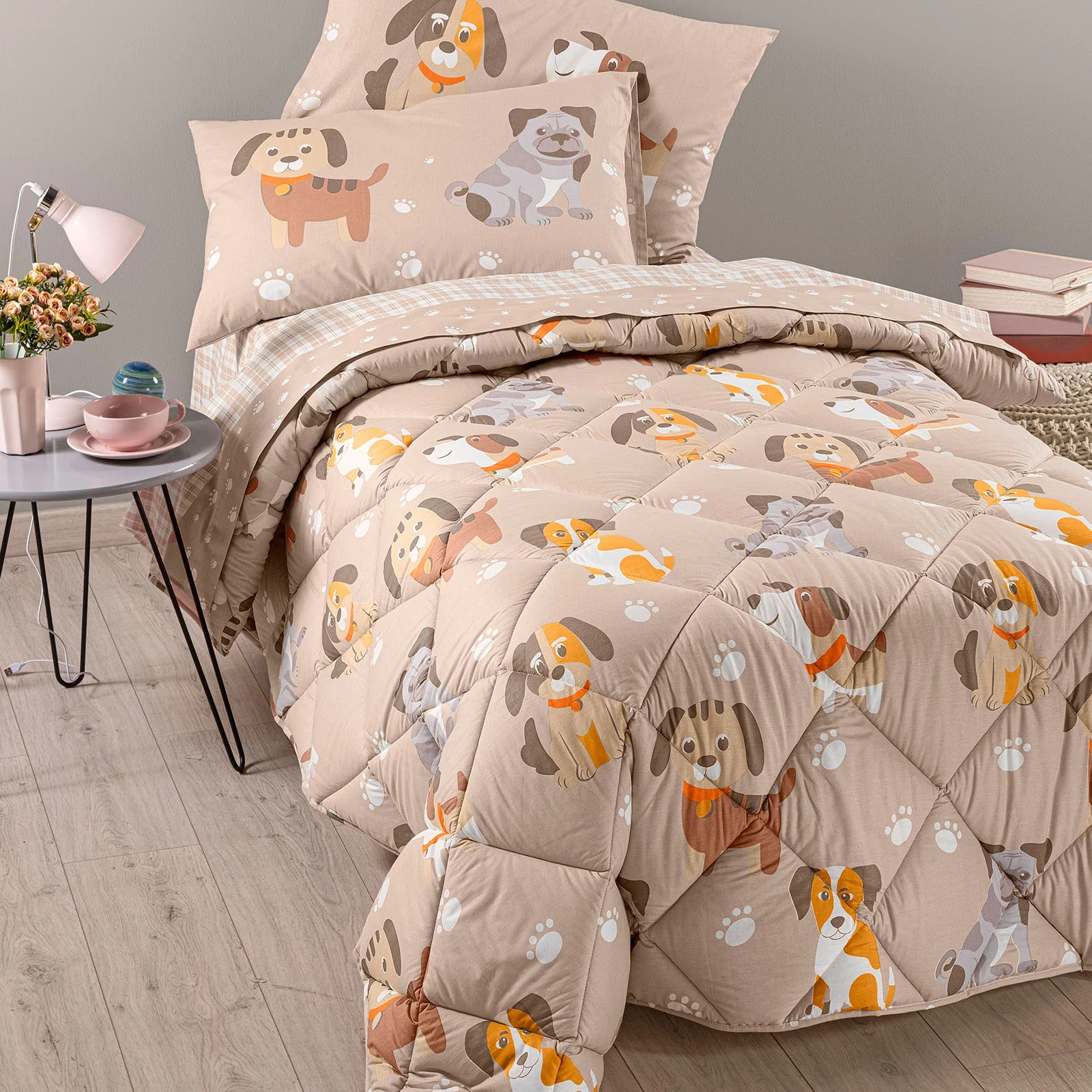 Trapunta In Cotone Cuccioli Singolo Naturale Caleffi Kids