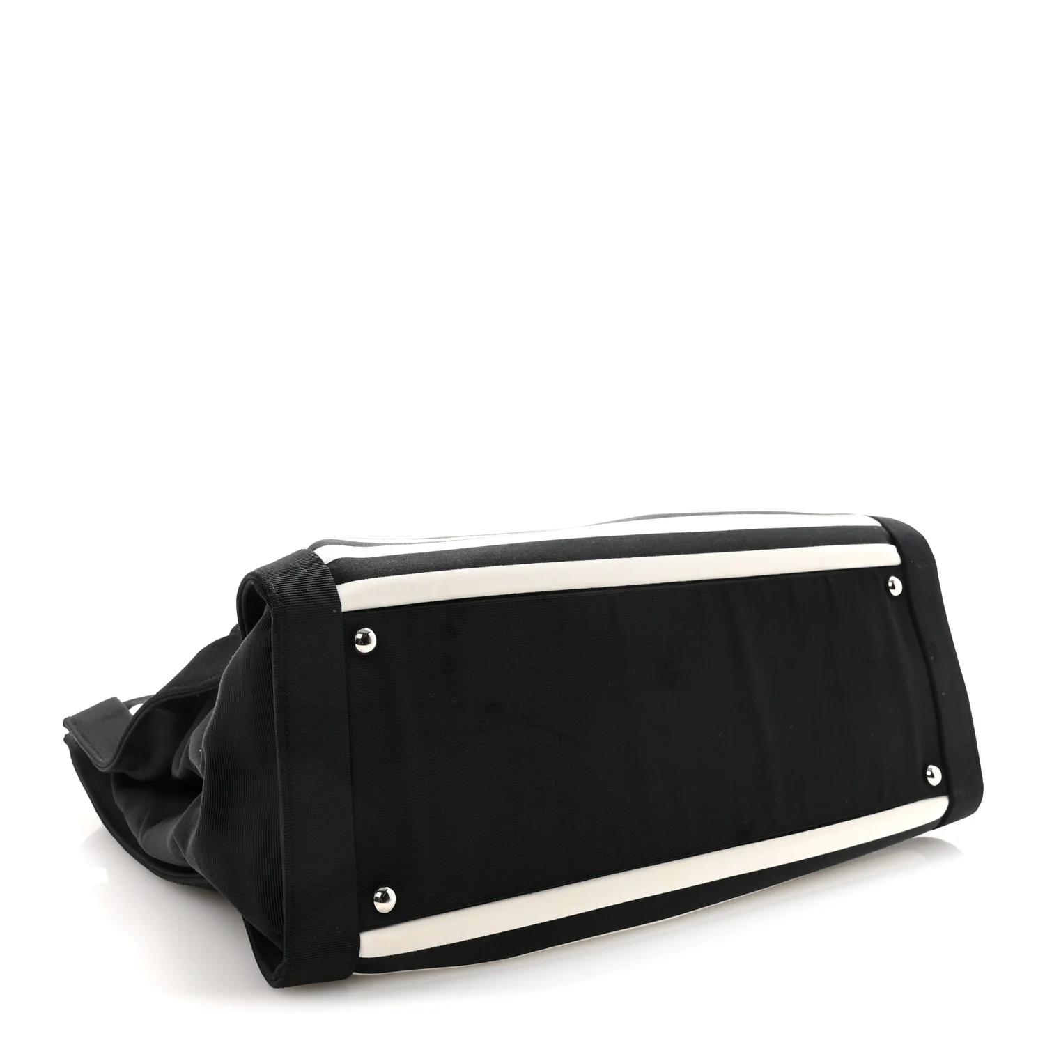 Canvas Grosgrain Striped CC Shopping Tote Black White - Top Club