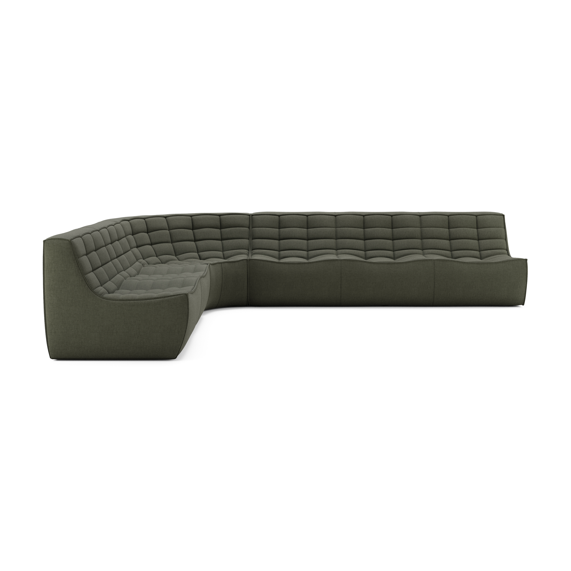 Modulaire bank N701 moss green 2+3 seat, 90° ronde hoek
