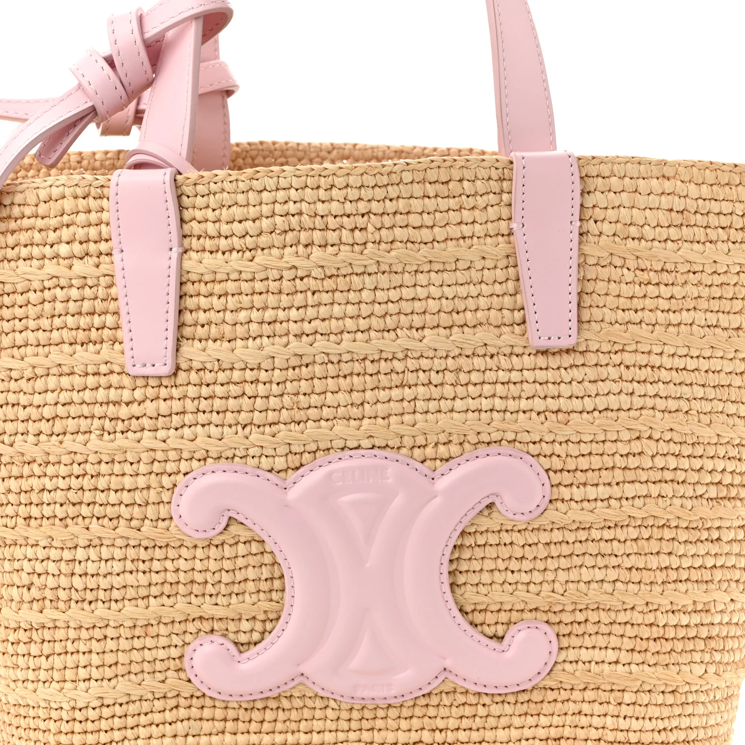 Raffia Calfskin Triomphe Teen Panier Bleached Pink - Top Club