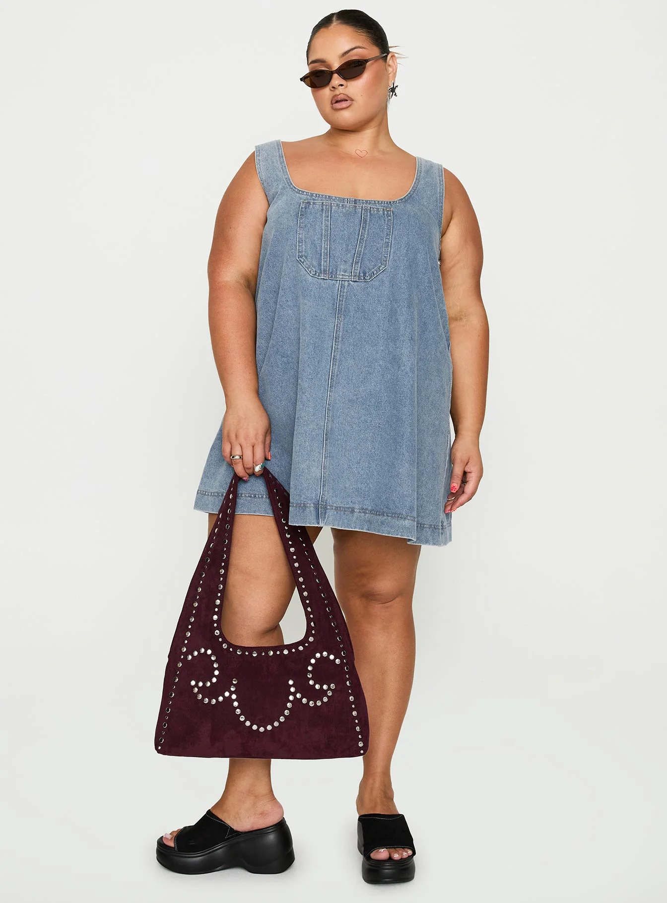 State Of Mind Mini Dress Blue Denim Curve