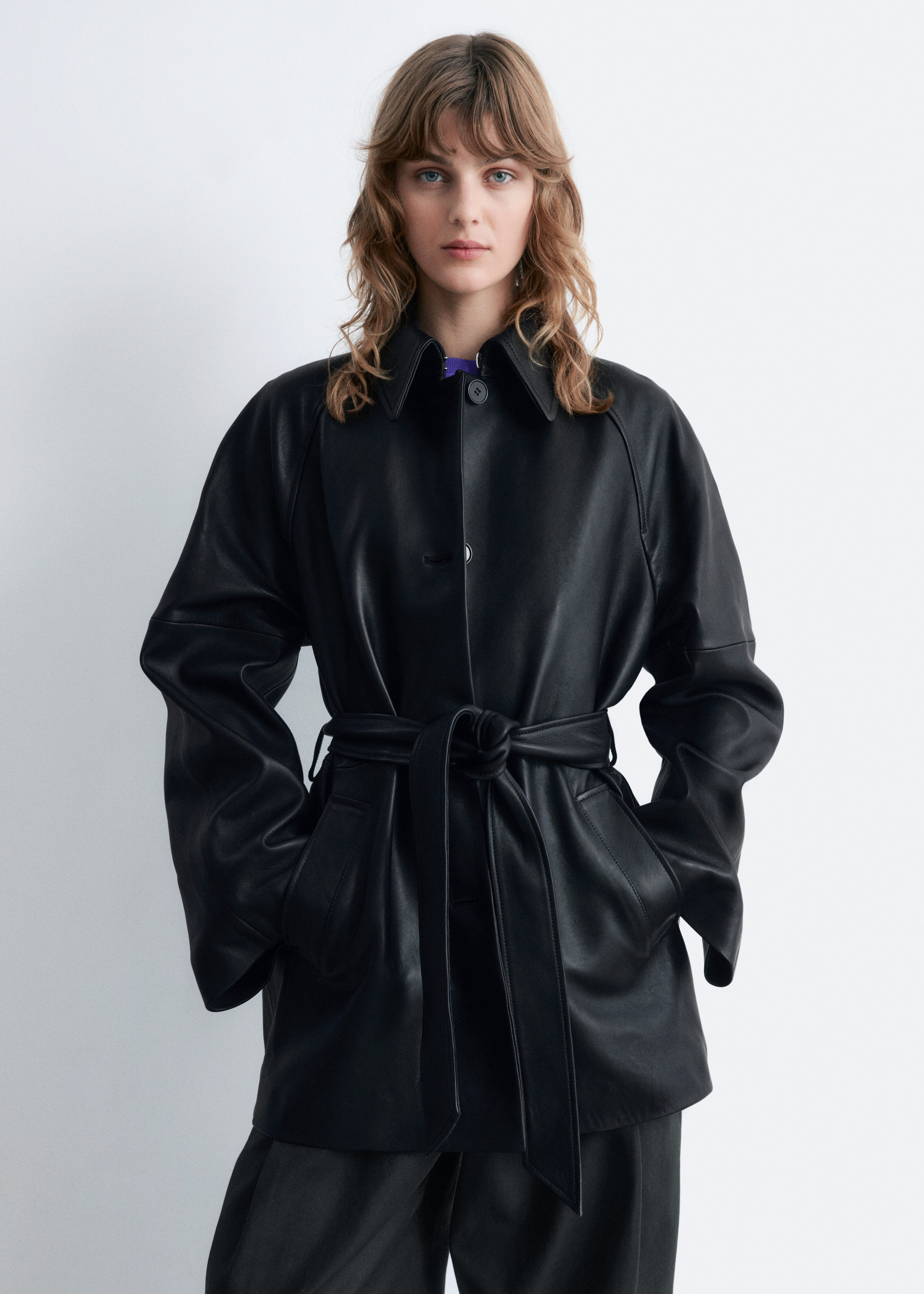 & Other Stories TIE-BELT LEATHER COAT