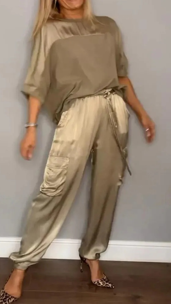 Women's Silky Loose-Fit Top and Pants Two-Piece Set - Nordfashionstorm - Women's Clothing, Fashion for You - Nordfashionstorm.com