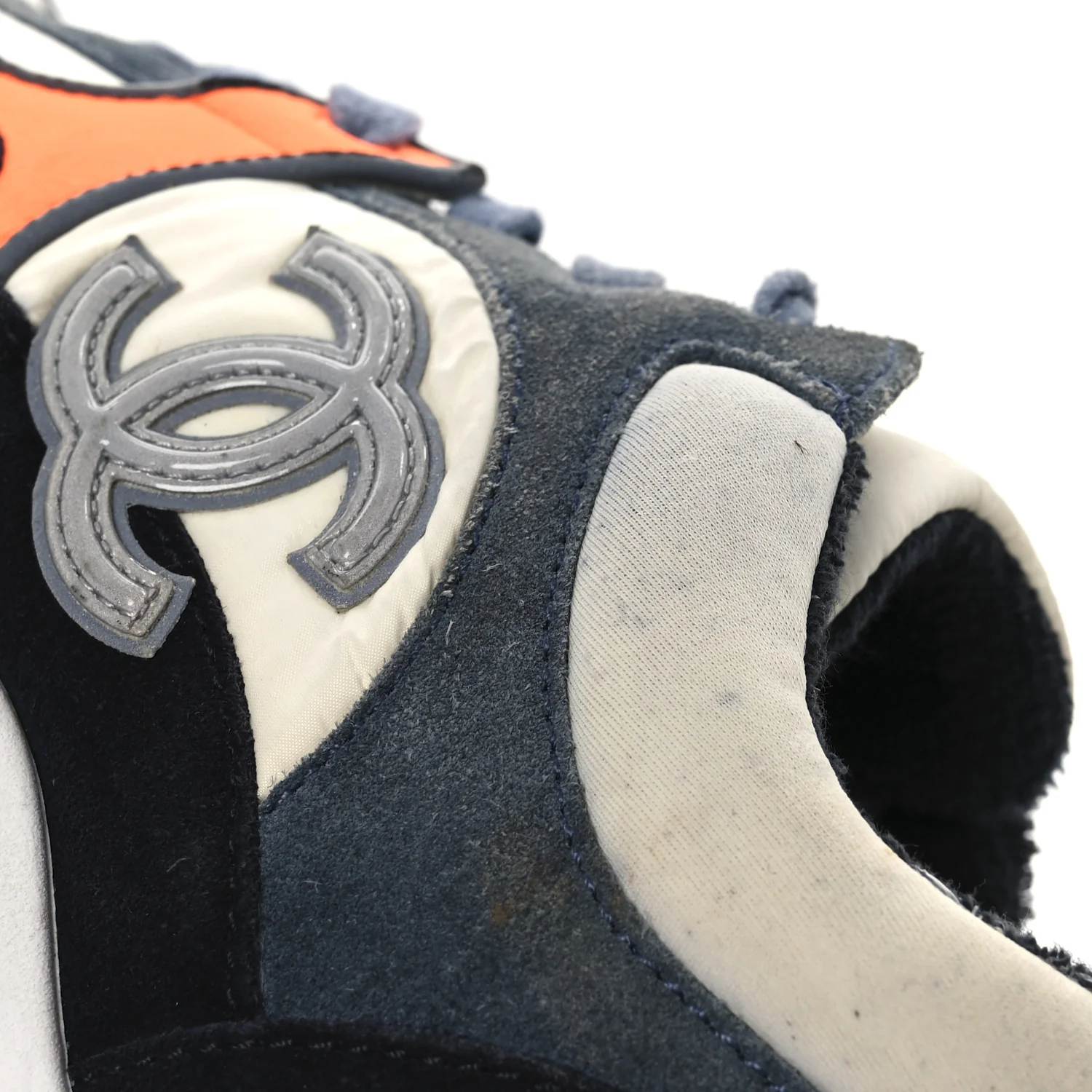 Nylon Calfskin Suede CC Womens Sneakers 35.5 Navy White Orange Black - Top Club